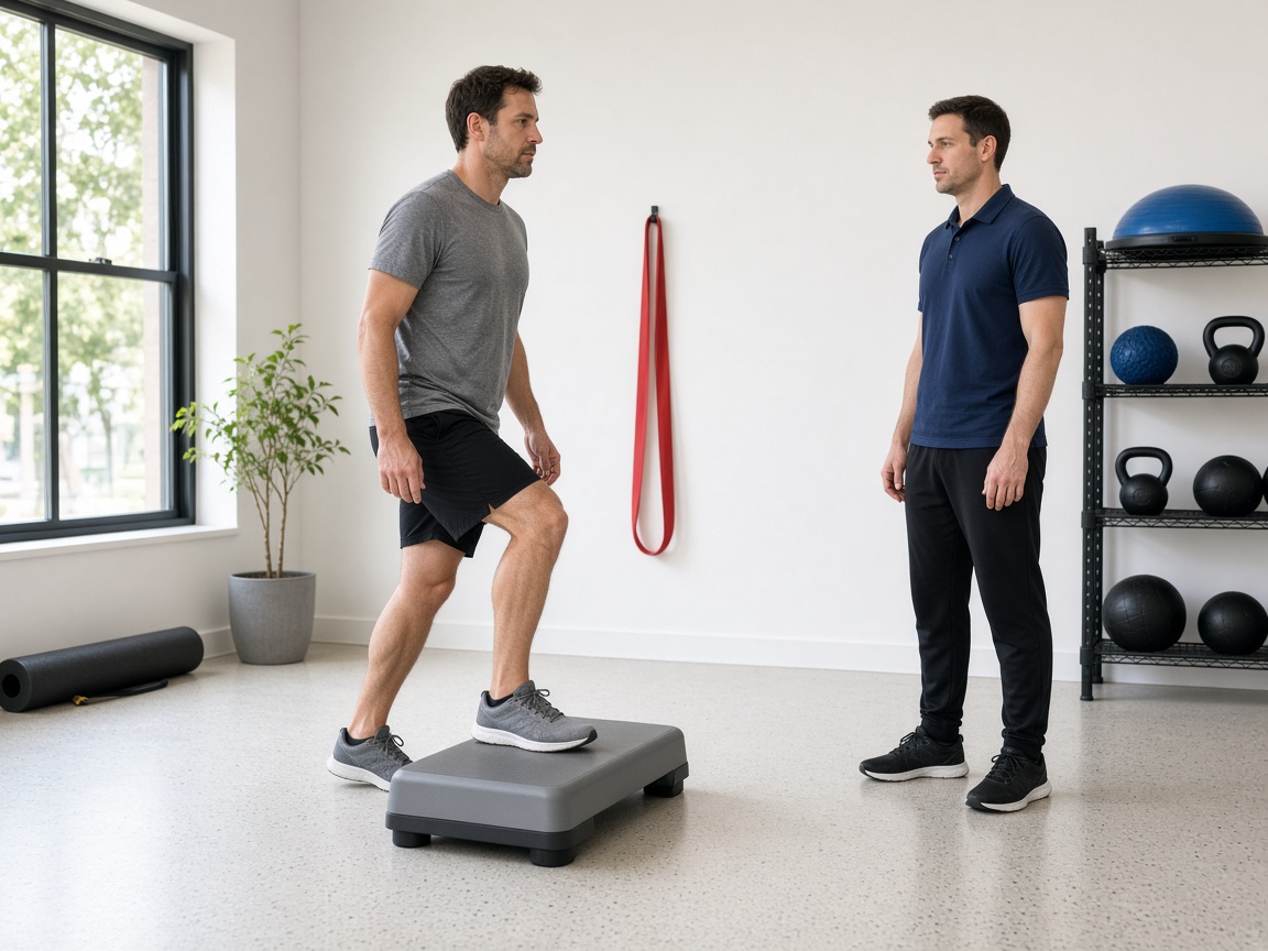 Controlled step-up practice during a session at Horst Physical Therapy
